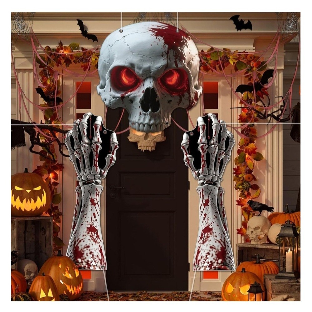 3Pcs Halloween Skull Archway Door Banner Halloween Gothic Skeleton Porch Banner